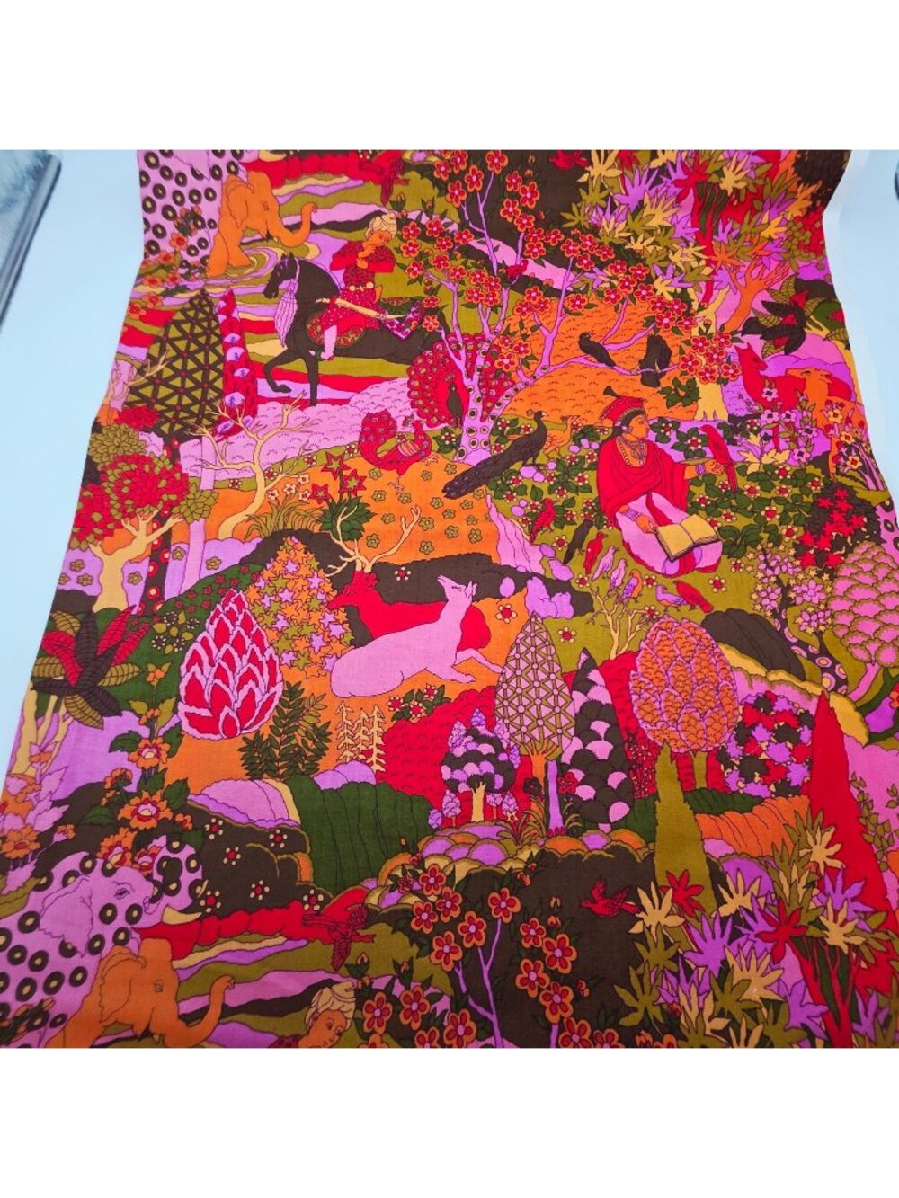 MCM Bloomcraft Upholstery Fabric Boho Asian Colors Orange, Green Pink 1.5" Yards